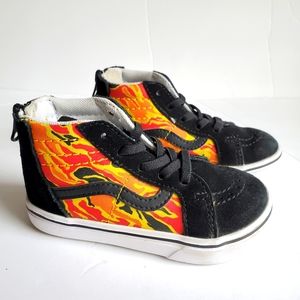 Vans hi-top ComfyCush soles size 8 toddler black with flames
